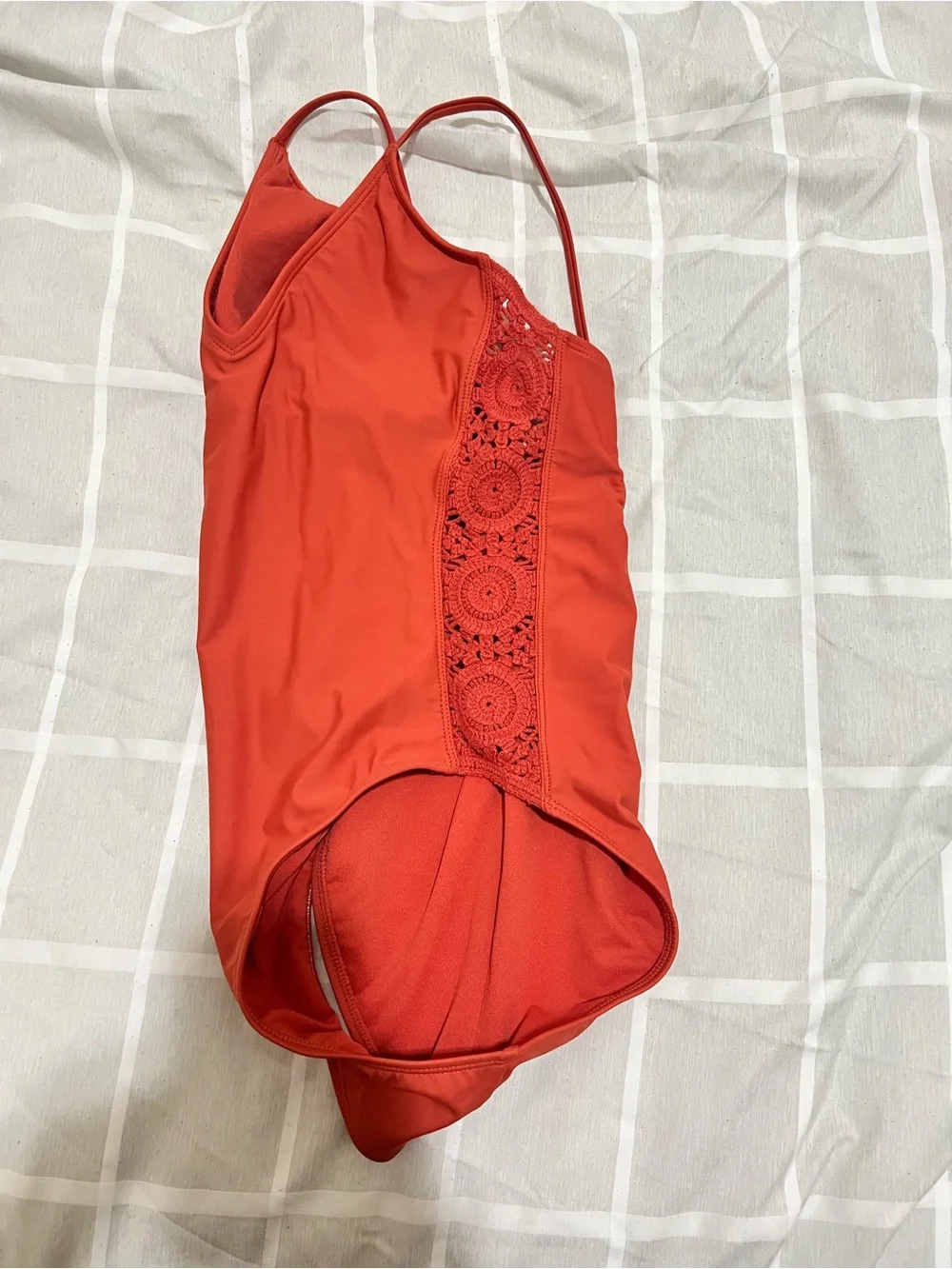 Red V-Neck One-Piece Swimsuit with Side Crochet Detail